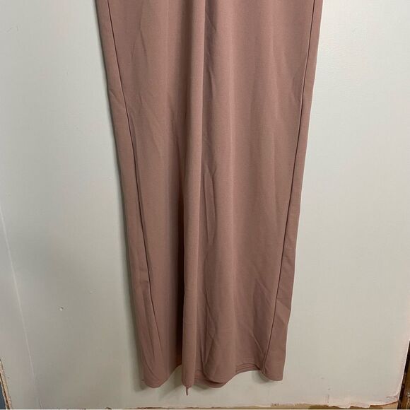 NWT AX Paris Plunge Front Maxi Dress High Slit in Mushroom Color Women’s US Sz10 - Picture 9 of 13